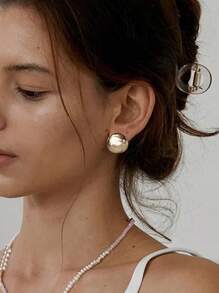 2 pares de pendientes de aro con bola semirredonda brillante, estilo simple y versátil de uso diario de moda europeo-americano para mujeres