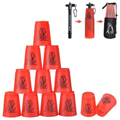  スポーツスタッキング カップ Cyfie スピードスタックス 二代目 12個セット Flying Cup 飛重ねカップ 穴あき 速重ね 競技用 練習用 トレーニング 初心者でも対応 手提げ棒＆専用袋付き グリーン