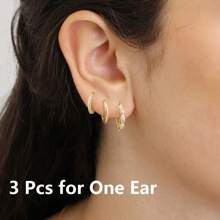 3 pièces Boucles d'oreilles dorées élégantes et brillantes pour femmes, ensemble de boucles d'oreilles dorées pour dames décorées de zircone cubiques en laiton, convient pour le port quotidien, les anniversaires, les fêtes, les vacances et les cadeaux de célébration