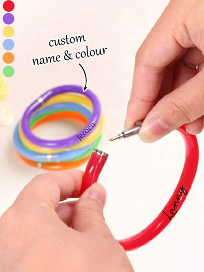 2 Stück/10 Stück/20 Stück personalisierte Armband Kugelschreiber, flexible Spaß Handgelenk Stifte für Studenten, kreative Schreibwerkzeuge für Spaß, Schulmaterial für Bürogebrauch, zufällige Farben. Individualisiertes Namens-Schreibwaren-Geschenk. Eine perfekte Möglichkeit, immer einen Stift bei sich zu haben! Diese coolen, bunten, biegsamen Armbänder bleiben den ganzen Tag über an Ihrem Handgelenk.