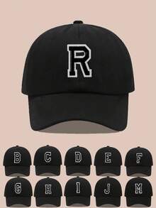 1顶儿童26字母刺绣棒球帽，金色线缝制字母设计，可调节后扣，时尚遮阳帽，男女童皆宜 - 黑色 - 查看 1