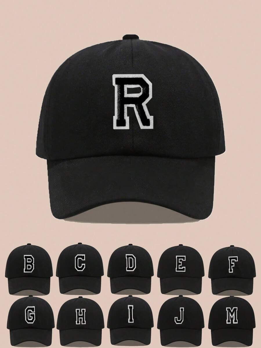 1顶儿童26字母刺绣棒球帽，金色线缝制字母设计，可调节后扣，时尚遮阳帽，男女童皆宜 - 黑色 - 查看 1
