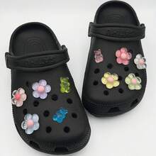 10pcs Jelly Shoe Charms! Transparent Flower + Small Bear, Essential For Campus And Street For Sweet Girls - Pink - View 6