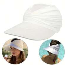 Women's Breathable Pleated Sun Hat - Wide Brim Sun Hat For Beach, Tennis And Outdoor Activities, Adjustable Straps, Polyester, Hand Wash Only, Pure White, Beach Sun Protection | Fashion Sun Hat, Sports Sun Hat - A - 查看 4