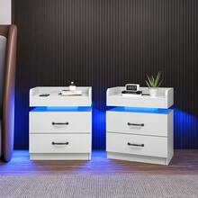 LED NightStand Set Of 2, Modern Night Stands With 2 Drawers, Bedside Tables And End Side Tables For Bedroom, Black/ White/ Grey - 白色 - 查看 11