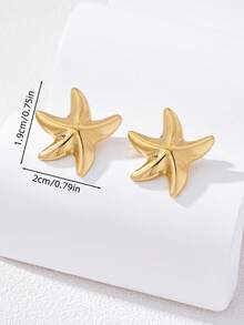 1 Pair Minimalist Design Starfish Stud Earrings, Fashionable Beach-Inspired Jewelry For Women - Yellow Gold - View 5