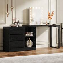 Tribesigns Vanity Desk With 3 Drawers And 2 Shelves, Black Small Makeup Vanity Table With Reversible Storage Cabinet, Modern White Corner Dressing Table For Bedroom, Makeup Room (Without Mirror) - Black - View 7