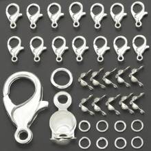 150pcs Golden/Silver/KChrome Gold/White/Gun Black/Random Color Zinc Alloy Lobster Clasp, Jump Ring And Findings Set For DIY Keychain, Key Rings, Bead Stringing, Pendants, Jewelry Craft Making Supplies