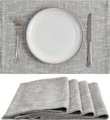 Juego de 4 manteles individuales de lino con estampado floral de otoño de la marca JINCHAN. Cubremanteles rústicos estilo cottage-core jacobino para decoración de mesa de cocina y comedor, resistentes al deslizamiento y lavables, de 13x19 pulgadas en color verde. - Arpillera gruesa | Gris - Ver 2