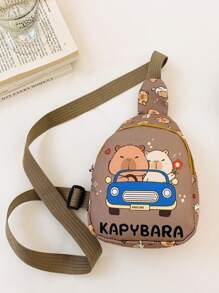 Children's Cute Cartoon Capybara Pattern Print Chest Bag, Lightweight Sport Casual Waist Pack & Sling Bag, Outdoor Travel Vacation Fanny Pack With Adjustable Shoulder Strap, Daily Commuter Mobile Phone Coin Crossbody Bags