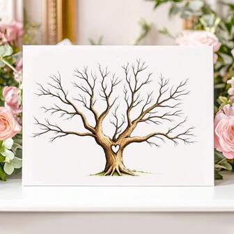 1 Stück Fingerabdruck Baum Leinwand Malerei - gerahmte Wandkunst Ölmalerei, Herz Design, perfektes Geschenk für Ihn oder Sie, aufhängen jederzeit, Inneneinrichtung für Wohnzimmer, Schlafzimmer, Büro oder Küche, dekorative Wandkunst mit Holzrahmen, Fingerabdruck Kunst