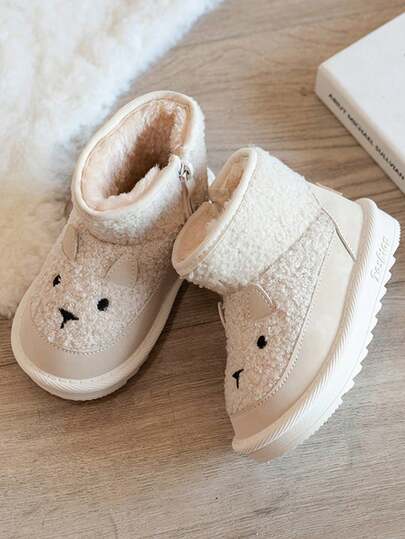 1 Pair Cartoon Snow Boots For Babies, Unisex, Warm & Thick, Zipper Closure, Winter Boots For Toddlers