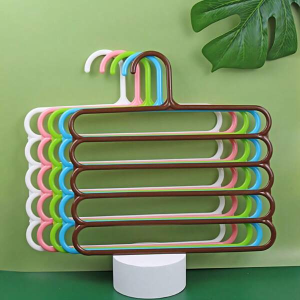 5pcs 5-Tier Plastic Pants Rack, Space Saving Adjustable Clothes Hanger, Slip-Resistant Closet Organizer For Pants, Scarf And Accessories, Sturdy Garment Rack For Wardrobe