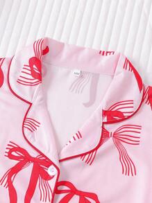 Set de 2 piezas de ropa de dormir ignífuga para niños, nueva para el verano, cárdigan casual de manga corta abierto, lavable, impreso con moño rosa, ropa exterior y de estar en casa para niñas, para niños pequeños y niños