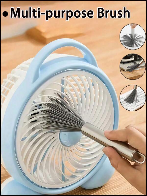 1 Pc Multi-Purpose Long Handle Cleaning Brush, Fan Cleaning Brush, Multi Functional Cleaning Brush, 2/3/5Pcs Stainless Steel Pan Brush, Stainless Steel Handle+PET Bristles, Kitchen Wire Brush ,Scrubbing Brush Dishwashing Brush, Dishwashing Scrubber Pan Cleaning , Suitable For Cleaning Pots, Fans, Air Conditioning Vents, And Desktop Cleaning, Living Room, Bedroom, Bathroom, Kitchen, Furniture - Medium Strength Brush With Handle