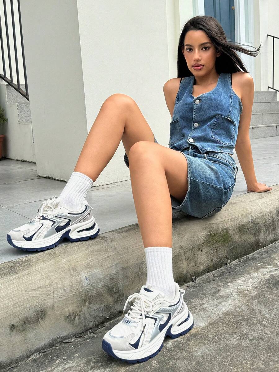 DareSee 1 Pair Women's 2024 Summer New Mesh Breathable Chunky Sneakers, Student Versatile Thick Sole Sports Shoes, Korean Ins Style Music-Fest Y2K-Fest Back To School Autumn Winter Gifts