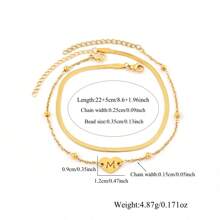 Set de 2 Tobilleras de acero inoxidable con dorado, con cadenas de capas y forma de corazón hueco inicial, de moda para mujeres