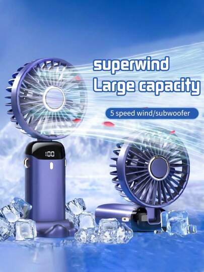 1pc Unisex Mini Handheld Fan, Summer Essential, Color-Matching, Standing, Folding, Quiet, Battery Display, Suitable For Outdoor, Camping, Travel, Beach, Sports, Office, School, Pool Party, Daily Use