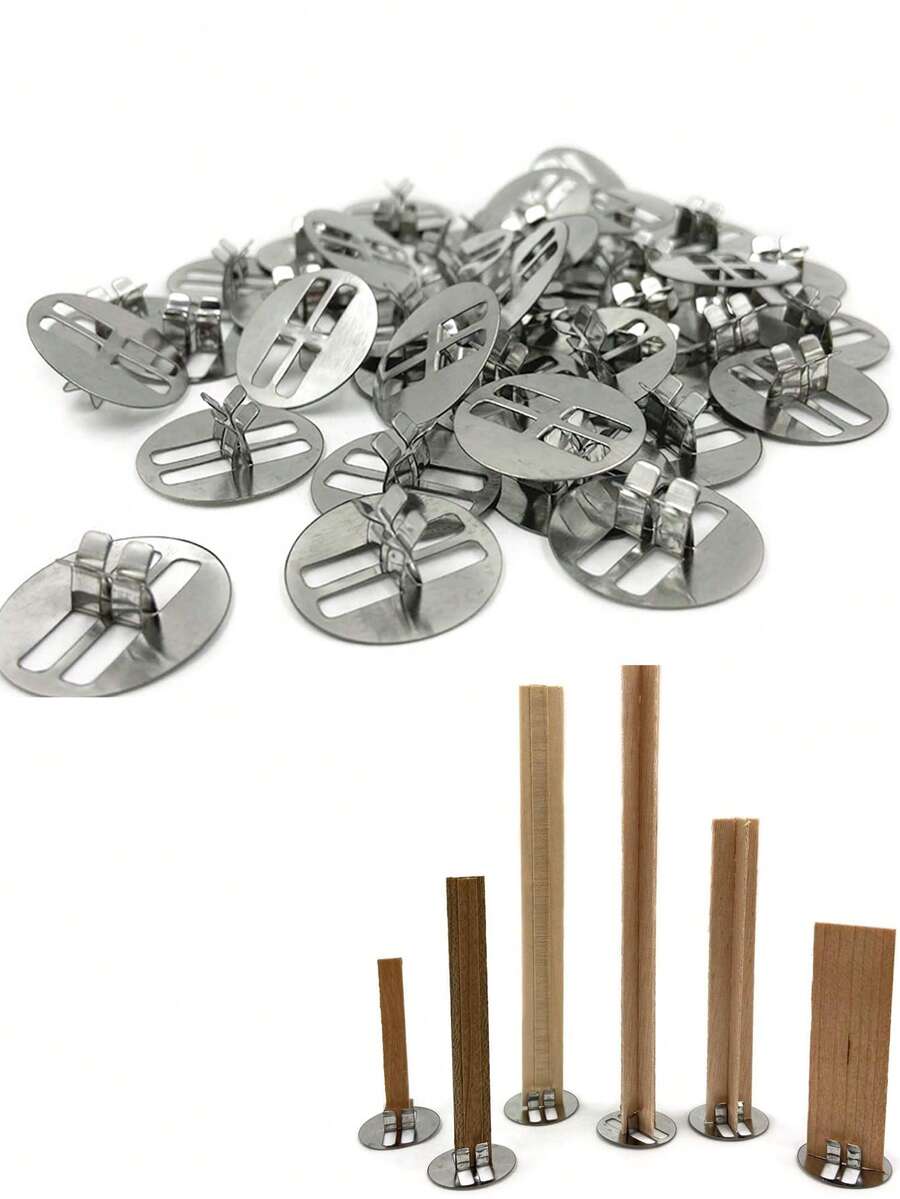 TOEDO 100pcs Metal & Wooden Wick Holders, Candle Making Bases, Round Wick Holders, Suitable For Candle Making And DIY - Multicolor - View 1