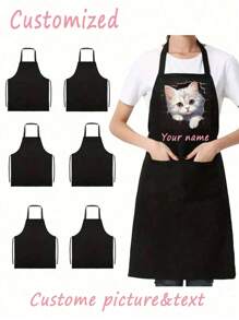 1pc Custom Apron Text And Personalized Photo, Waterproof Apron, Customized Funny Cooking Kitchen Apron, Customize Logo, Text, Chef Cook Apron, Ideal Gift For Valentine's Day, Father's Day, Mother's Day Birthdays, Anniversaries