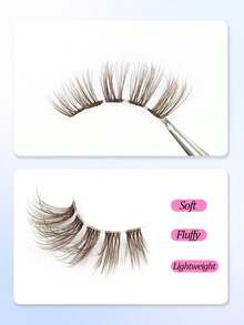 10 Pairs Brown Half-Strip False Eyelashes, Natural & Fluffy Faux Mink Lashes, Reusable, Extend Outer Corner, Transparent Lash Band For Comfortable Wear, Suitable For Everyday Makeup - Lông mi  mắt mèo - Xem 4