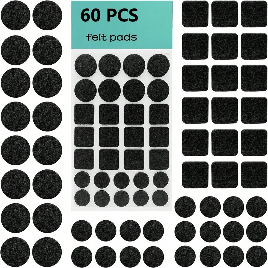 Self-Adhesive Felt Pads – Pack Of 60 Felt Pads For Chairs – Furniture Pads Felt Self-Adhesive Black 3 Mm Thick