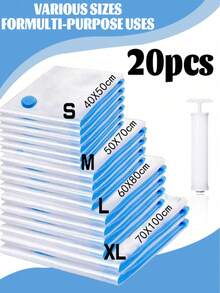 20个带手动泵的真空密封袋，旅行真空收纳袋，多种尺寸的透明PVC真空密封袋，大容量家用衣物收纳袋，邮轮必备品，节省空间的收纳袋，真空收纳袋，旅行必备品，带手动气泵，衣物、床上用品、枕头、毛毯压缩袋，秋冬家用衣物收纳袋，卧室装饰，秋季装饰 - 彩色 - 查看 3