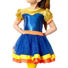 vestido para niñas con moño dulce con estilo de lentejuela - azul/naranja/amarillo - Ver 2