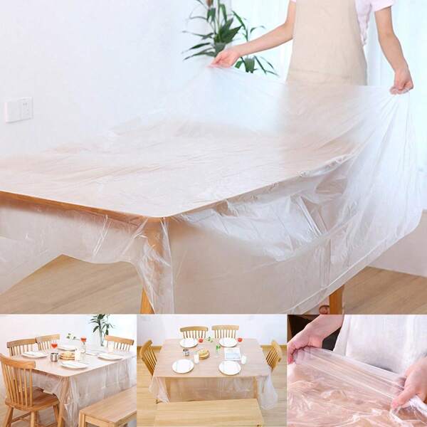 10pcs Disposable Plastic Transparent Tablecloth, Thick Clear Round/Rectangle Table Cover For Home, Party, Ramadan