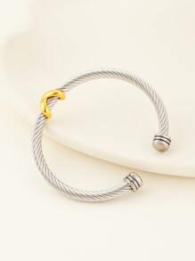 1pc Minimalist Stainless Steel Cable Wire Open Cuff Bracelet, Adjustable C-Shape Fashion Bangle, Suitable For Gifts And Daily Wear