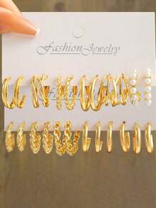 24 buc/set cercei rotunzi împletiți cu perle artificiale minimaliste la modă, din metal, cu elemente multiple, în formă de C, geometrici, cu gol, pentru femei, potriviți pentru vacanță, petrecere, întâlniri și purtare zilnică