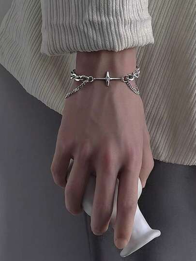 1 pezzo Braccialetto stile hip hop unisex con croce, stelle e strass