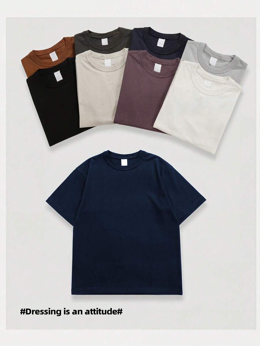 Blueplus Men's Summer T-Shirt, Weight 220g, 100% Cotton, Comfortable To Wear, 1PC T Shirt Men Very Suitable For Sports, Outdoor Entertainment, Versatile And Casual, Solid Color Short-Sleeved T-Shirt, Pure Cotton Material | Holiday Gift