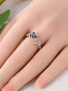 1 Pc 925 Sterling Silver Vintage Roses Open Rings For Women Original Design Classic Skeletons Shape Elegance Jewelry Fits Halloween Daily Party Shopping Wear