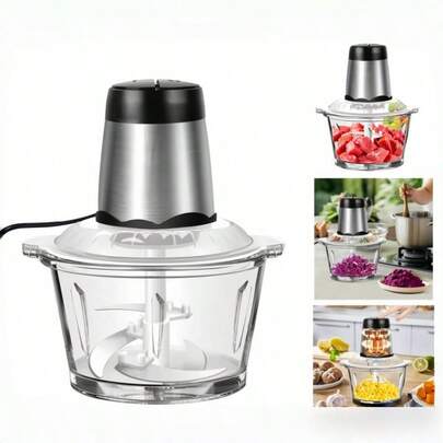 Vandise 500W High-Power Electric Food Chopper & Meat Grinder - 2-Speed Multifunctional Food Processor With 2L Large Glass Bowl, Vegetable Cutter, Blender, Mixer For Chopping, Grinding, Mixing Fruits, Nuts, Meat, Herbs - Ideal For Salsa, Puree, Dough, Minced Meat, Smoothies, Nut Butter
