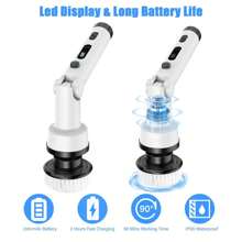 IAGREEA IAGREEA kabelloser elektrischer Spinnschrubber mit Hochgeschwindigkeit 550 U/min, leichter Kraftschrubber mit 9/6 austauschbaren Bürstenköpfen, 2000mAH, USB-C-Aufladung, einstellbarer Griff und 3 Modi für Badezimmer, Fliesen, Dusche und Fugenreinigung, Duschreinigungs-Bürste