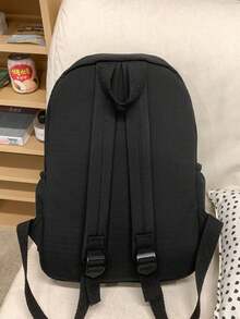 1pc Unisex Plain Color Backpack, Fashionable Versatile Large Capacity Casual Daypack For Work, School, Commute School Bag - Black - View 5