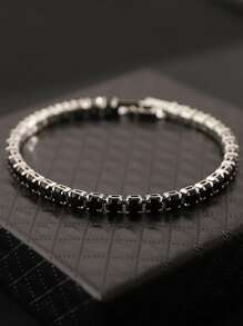 1pc Round Cubic Zirconia Bracelet, Fashionable Minimalist Unisex Daily Wear
