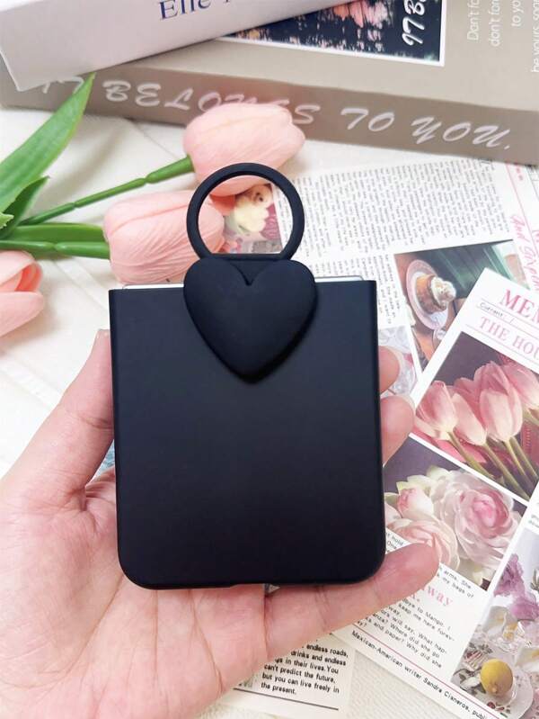 Luxury Simple Black Phone Case With Heart Ring Compatible With Samsung Z Flip 5 6 Z Flip6 ZFlip 5 Zflip6 Zflip5 Flip4 Shockproof Back Cover
