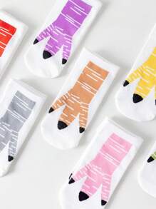 7 Pares/Pacote Meias Curtas Coloridas e Engraçadas de Desenho Garra de Galinha Femininas, Finas e Respiráveis para Uso Doméstico e Casual, Primavera/Verão