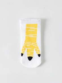 7 Pares/Pacote Meias Curtas Coloridas e Engraçadas de Desenho Garra de Galinha Femininas, Finas e Respiráveis para Uso Doméstico e Casual, Primavera/Verão