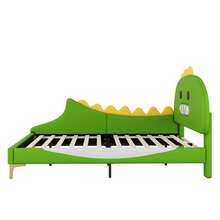 Sairedel Letto per bambini 140*200cm, a forma di dinosauro dei cartoni animati, letto piatto, materiale PU, verde