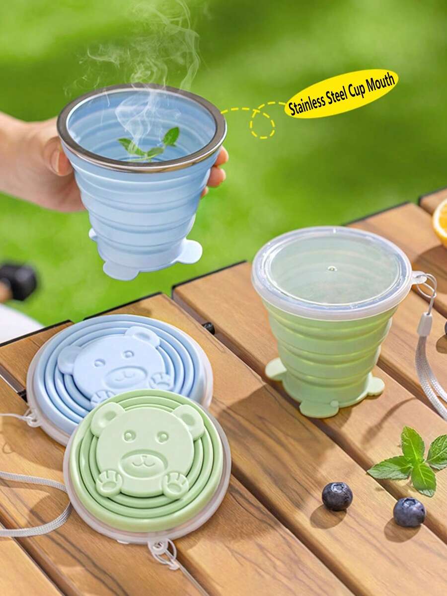 1pc Silicone Folding Water Cup, Suitable For Outdoor Camping And Picnic, Camping, 180ml Portable Travel Folding Water Cup, Camping Accessories Kitchen Picnic Utensils, Compression Cup For Brushing Teeth, Travel Folding Cup - Multicolor - View 1