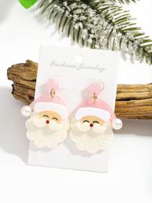 1 Pair Women's Holiday Earrings, Lightweight & Cute Acrylic Santa Claus Dangle Earrings, Suitable For Party, Holiday, Christmas Wear And Gift
