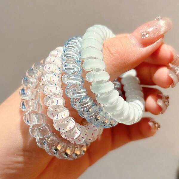 Conjunto de 4 elásticos para cabelo em geleia azul menta, elásticos para prender o cabelo com fio de telefone, prendedor de rabo de cavalo sem costura, moderno e versátil