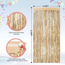 2Pack Silver Metallic Tinsel Foil Fringe Curtains, Door Streamer Photo Booth Backdrop Birthday Wedding, Graduation Engagement Bridal Shower Bachelorette Party Decorations Dancing Ball Party - 香檳金 - 查看 2