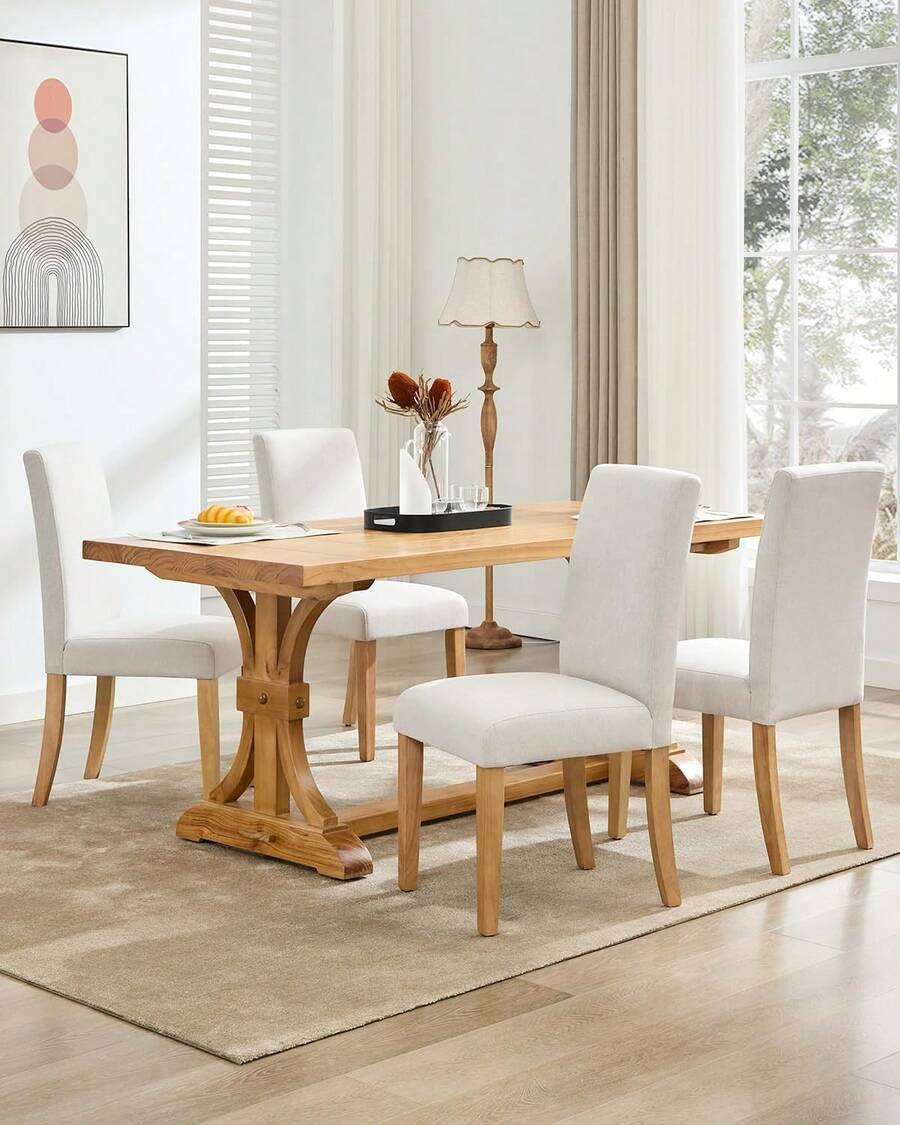 strundghti Dining Chairs Set Of 2/4/6,Modern Fabric Upholstered Ergonomic Kitchen Room Chairs With High Backrest,Heavy-Duty Wood Legs For Dining Room Kitchen Home Office Living Room,Weight Capacity 300 Lbs - Beige-4 pcs - View 1