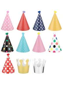 11pcs Pom Pom Birthday Party Hats, Birthday Party Decorative Crown, Main Character Costume Triangle Hat Birthday Hat Party Gathering Atmosphere Props Hats