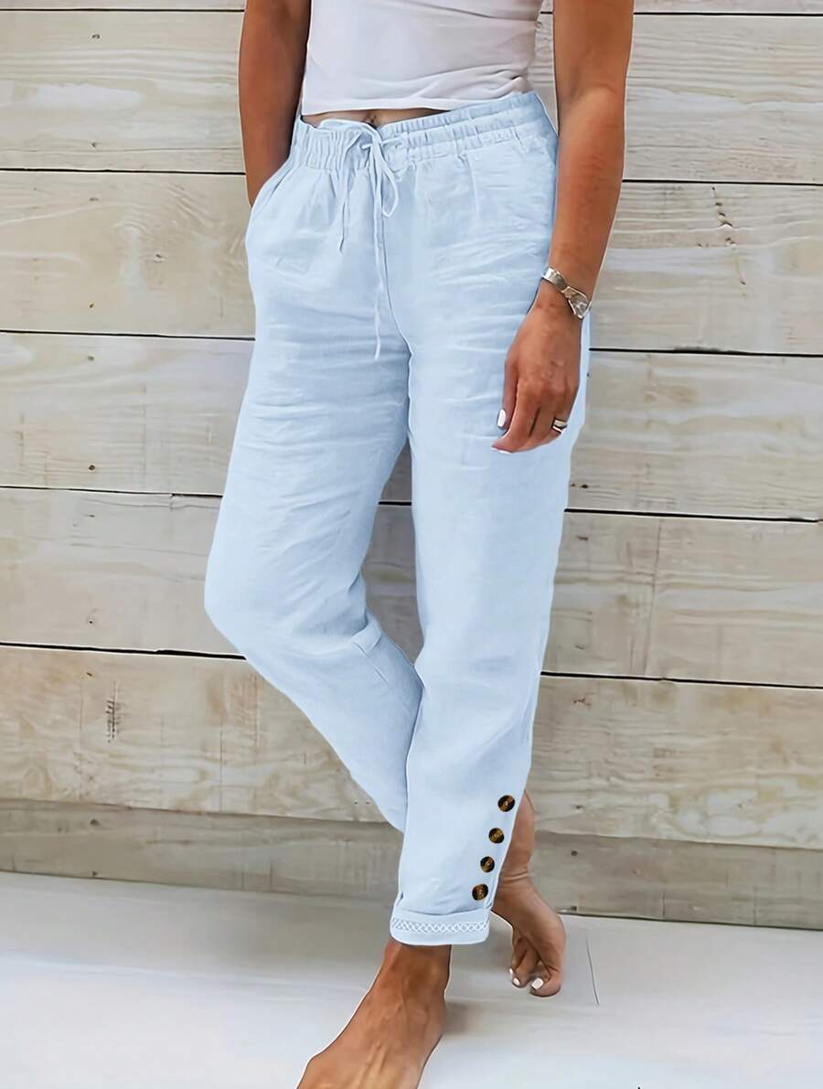 Women's Ordinary Casual Pocket Button Knot Daily - 淺藍色 - 查看 1