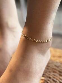 1pc Women Multilayer Stainless Steel Heart Tassel Anklet, Waterproof Beach Vacation Accessory, Daily Gift Jewelry (Heart Quantity Random)